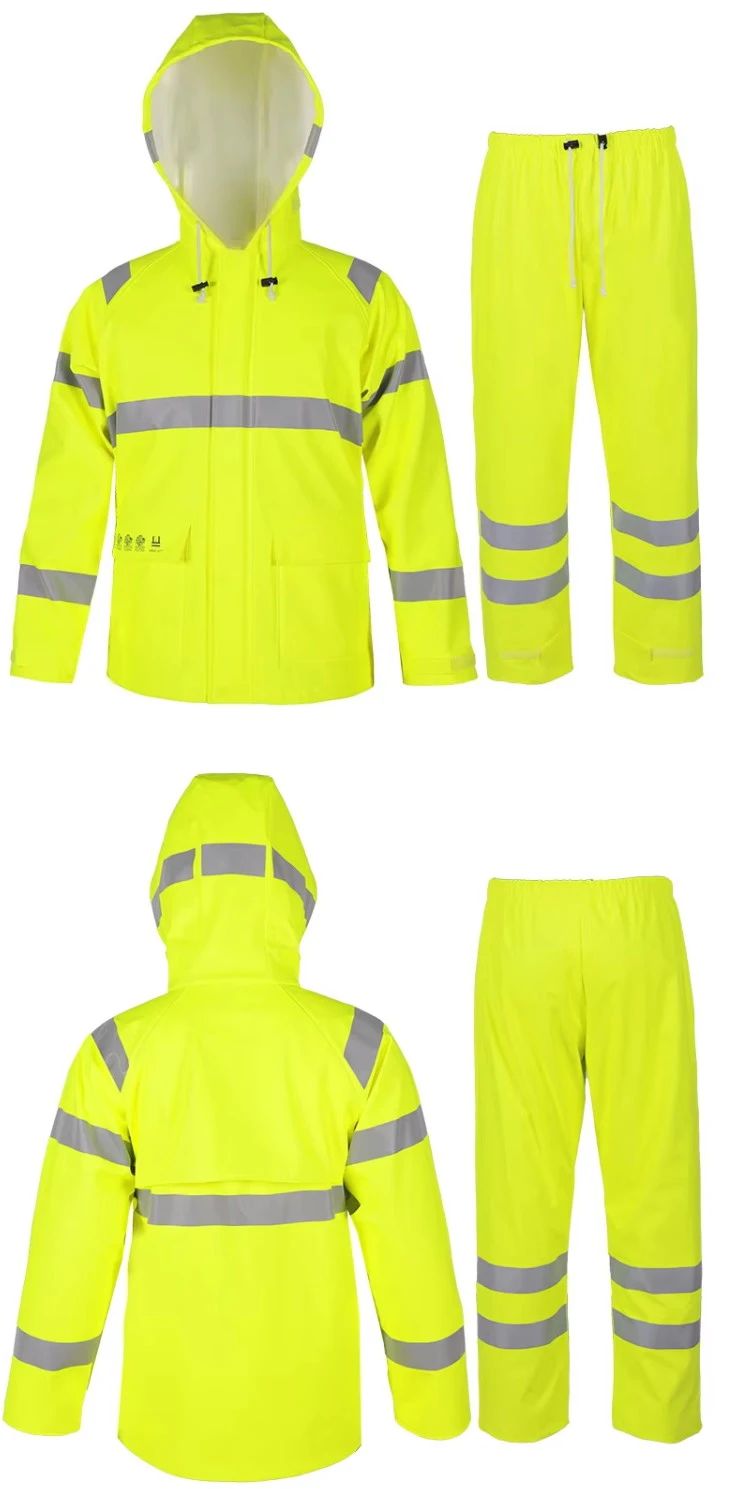 Hi vis reflective raincoat wholesale with FR PU coating and 3M reflective tape Hi vis reflective raincoat wholesale with FR PU coating and 3M reflective tape