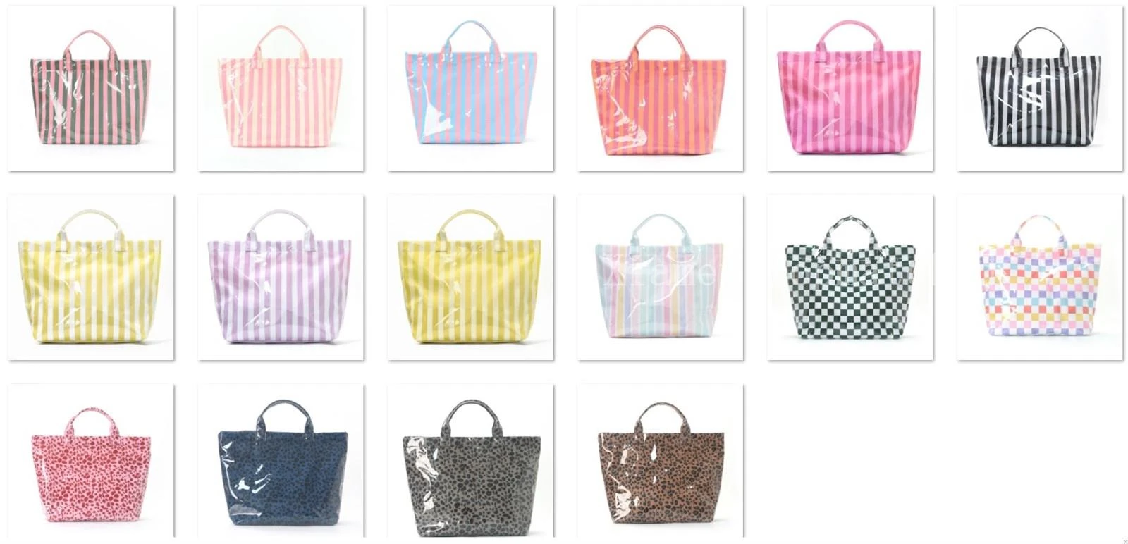Assorted color striped waterproof PVC kraft paper beach tote bags in green pink blue and orange Assorted color striped waterproof PVC kraft paper beach tote bags in green pink blue and orange