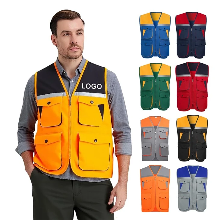 Vest tax-Xogħol Rifletti quddiem Zipper Bi Bwiet Multipli